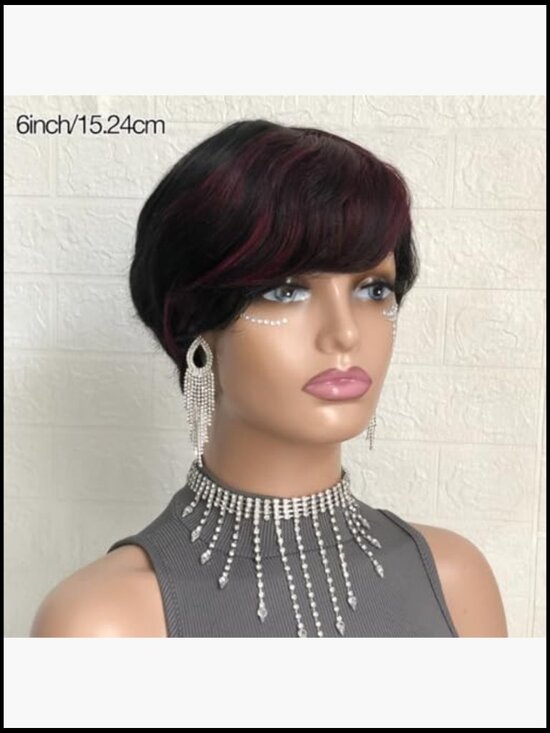 Straight Pixie Cut Wig Human Hair 180% Density Glueless Machine Made Rose Net main image 6